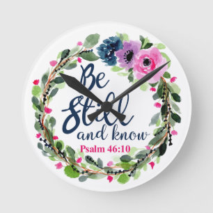 Horloge Ronde Be Still And Know Pink Floral Bible Vers