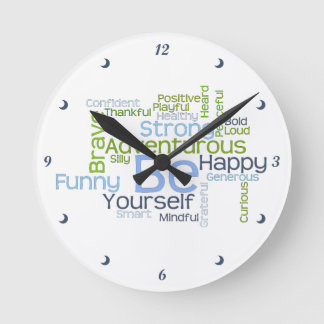 Horloge Ronde BE Yourself Motivation Word Cloud
