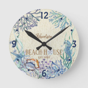 Horloge Ronde Beach House Océan côtier Personnalisé