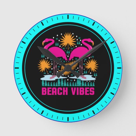 Horloge Ronde Beach Vibes Flamants roses roses-19501 (Recto)
