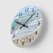 Horloge Ronde Beach Wedding Hearts (Angle)