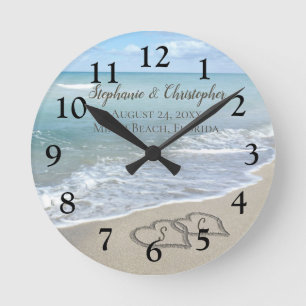 Horloge Ronde Beach Wedding Hearts