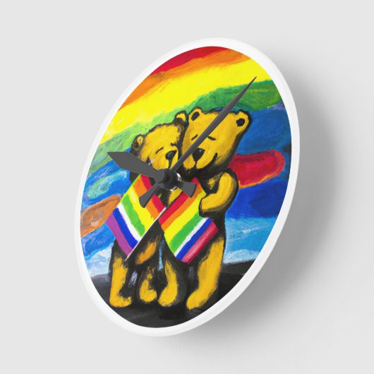 Horloge Ronde Bears Love Couple LGBT Arc-en-ciel (Angle)