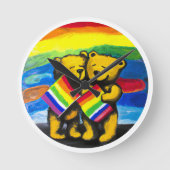 Horloge Ronde Bears Love Couple LGBT Arc-en-ciel (Recto)