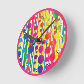 Horloge Ronde [Beatnik Bubbles] Polka rétro Point rayé rose (Angle)