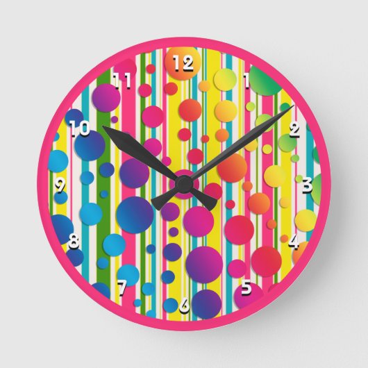 Horloge Ronde [Beatnik Bubbles] Polka rétro Point rayé rose (Recto)