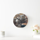 Horloge Ronde Beau gris Nebelung cheveux longs Russe Blue Chat (Maison)