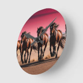 Horloge Ronde Beau Majestic Wild Horses Running in Twilight (Angle)