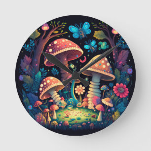 Horloge Ronde Beau mignon champignons magiques