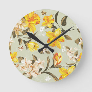 Horloge Ronde Beau motif floral lumineux élégant