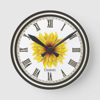 Horloge Ronde Beau tournesol personnalisé noir blanc