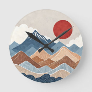 Horloge Ronde Beauté du coucher de soleil sur les montagnes