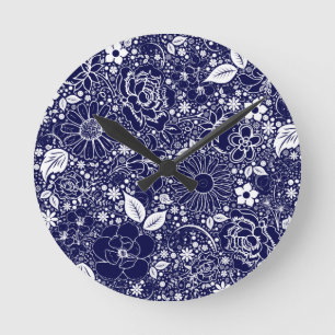 Horloge Ronde Beautés botaniques Bleu