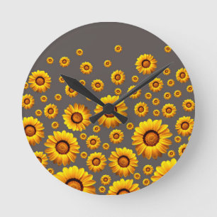 Horloge Ronde Beautiful yellow flowers on gray background