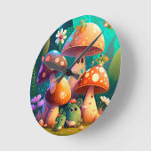 Horloge Ronde Beaux mignons champignons pour la chambre bébé (Angle)
