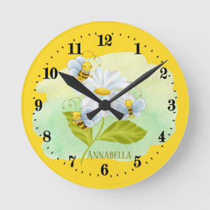 Horloge Ronde bébé abeille mignon amoureux ajoutez nom
