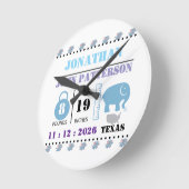 Horloge Ronde Bébé bleu mignon Eléphant Faire-part de naissance (Angle)