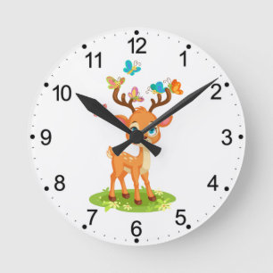 Horloge Ronde Bébé Cerf Mignon avec Papillons-47568