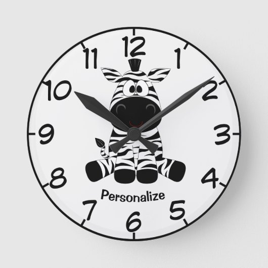 Horloge Ronde Bébé mignon et adorable Zebra Cartoon noir blanc (Recto)
