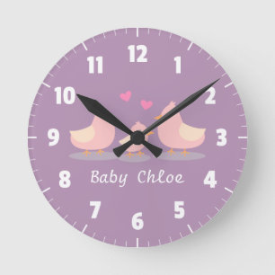 Horloge Ronde Bébé mignon oiseau poussette famille bébé fille dé