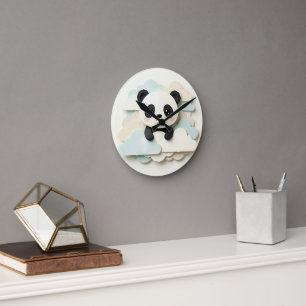 Horloge Ronde Bébé Panda Plié Origami Mignon