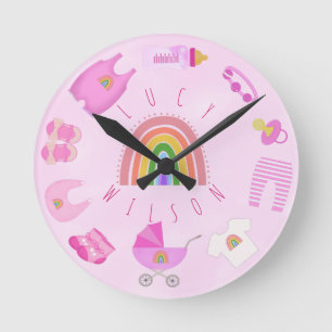 Horloge Ronde Bébé rose mignon fille bébé Stuffs Nom