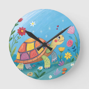 Horloge Ronde Bébé Tortue Dessinée