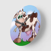 Horloge Ronde Bella la vache mangeant le foin sur un dessus de (Angle)