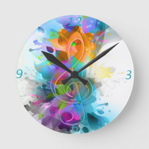 Horloge Ronde Belle aquarelle colorée Couleur éclat Musique