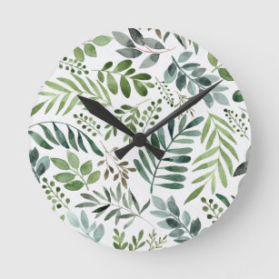 Horloge Ronde Belle aquarelle Feuilles botaniques 