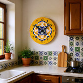 Horloge Ronde 💛 💙 🤍 Belle Azulejos bleu et jaune