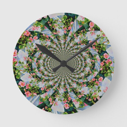 Horloge Ronde Belle boho rose, roses rouges, aquarelle florale (Recto)