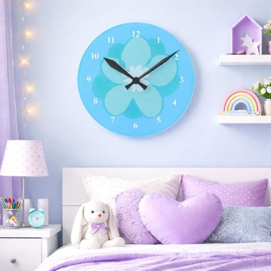 Horloge Ronde Belle fleur bleue