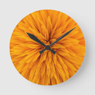 Horloge Ronde Belle Fleur de Dahlia Jaune