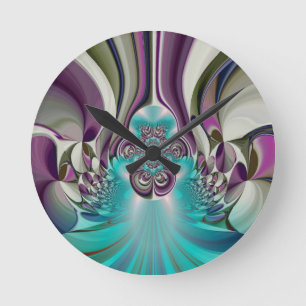 Horloge Ronde Belle impression Angélique Purple et Cyan Abstrait