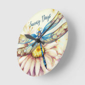 Horloge Ronde Belle libellule aquarelle, Personnaliser (Angle)