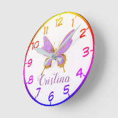 Horloge Ronde Belle Papillon Violet & Or (Angle)