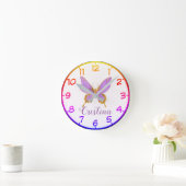Horloge Ronde Belle Papillon Violet & Or (Maison)
