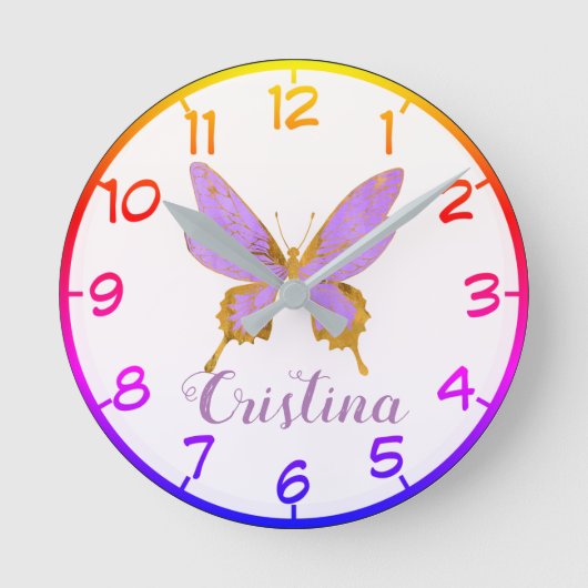Horloge Ronde Belle Papillon Violet & Or (Recto)
