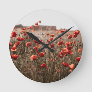 Horloge Ronde belles fleurs de coquelicot