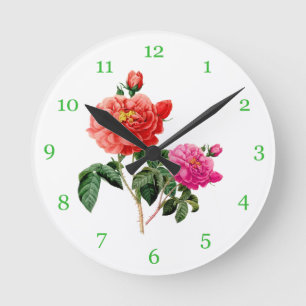 Horloge Ronde belles fleurs de rose rouges et roses vintage