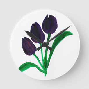 Horloge Ronde Belles tulipes d'aquarelle