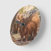 Horloge Ronde Belles vaches de ferme Highland (Angle)