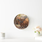 Horloge Ronde Belles vaches de ferme Highland (Maison)