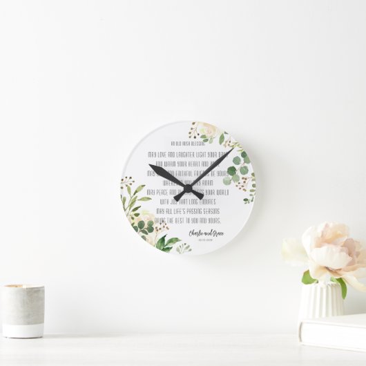 Horloge Ronde Bénédiction irlandaise ancienne et verdure Mariage (Maison)