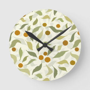 Horloge Ronde Berries d'Orange et Feuilles sur crème - motif.