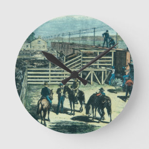 Horloge Ronde Bétail du Texas de chargement sur un train au