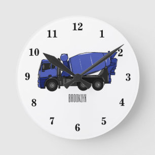Horloge Ronde Béton mélange camion de transport caricature