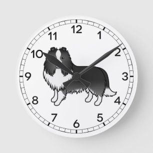 Horloge Ronde Bi-Black Shetland Sheepdog Sheltie Cartoon Chien