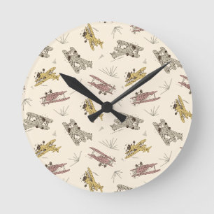 Horloge Ronde Bi-plans Art déco rugissant - motif jaune rouge.